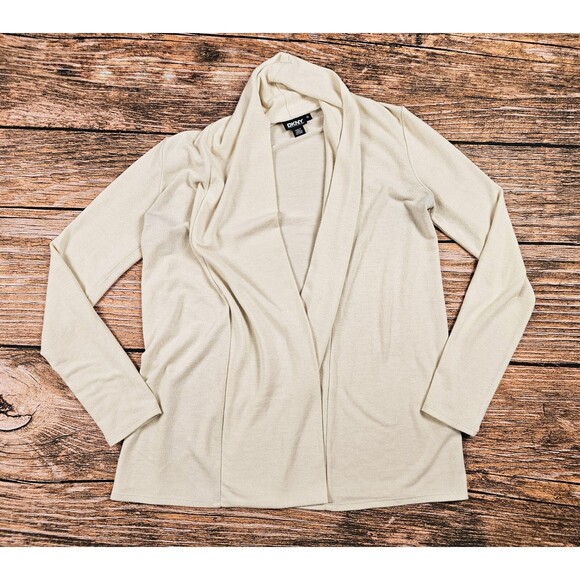 DKNY Womens Beige Cardigan Knit Sweater Open Front Long Sleeve Sz XS - Picture 6 of 10